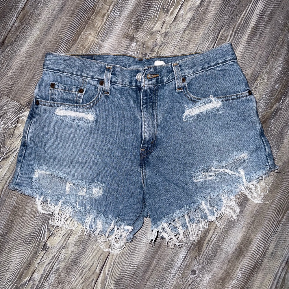 Distressed Denim Blue Shorts
